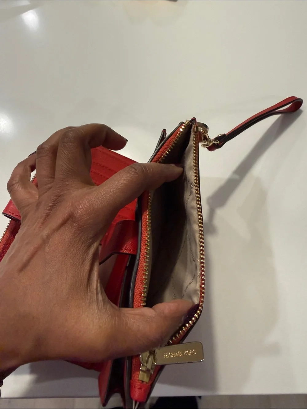 Michael Kors Red Saffiano Leather Wristlet Clutch with Gold Logo